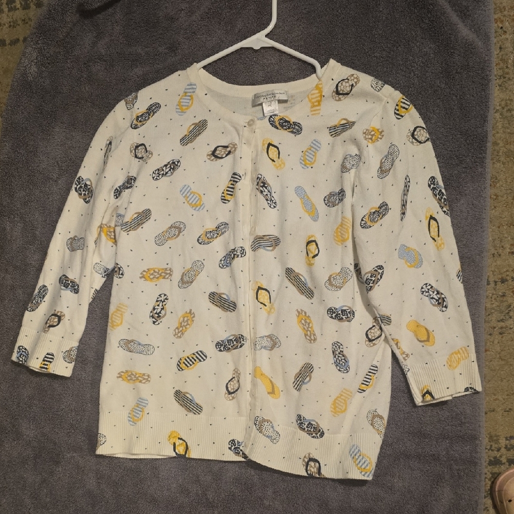 Christopher & Banks White and Yellow Patterned Cardigan